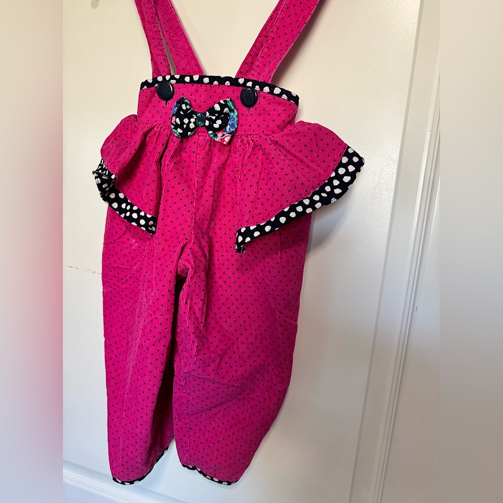 Adorable vintage  girl polk-a-dot overalls